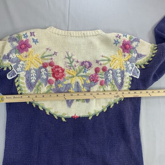 Cullinane Hand Knit Vintage Sweater Floral Shoulder Padded Womens Size Large - Picture 9 of 9